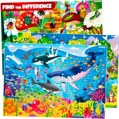Image of QUOKKA 100 Piece Puzzles for Kids Ages 8 10 3 Floor 4 6 Toy Learning Ocean &amp; Forest Animals 5 year old Jigsaw Toddler Game Gift Boy and Girl