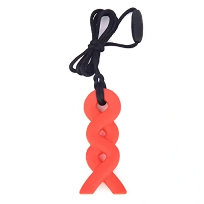 Image of Chew Twist Pendant Training and Development Fidget Toy Necklace for,Sensory,Oral Motor, Anxiety, Autism, ADHD (Red)