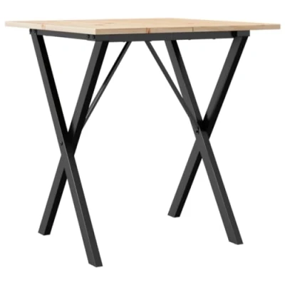 Image of vidaXL Dining Table X Frame 70x70x75 cm Solid Pine Wood/Untreated Brown/Cast Iron Kitchen Furniture, Square Rustic for Room/Living Room/Kitchen