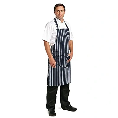 Image of Whites Chefs Clothing A535 Poly Cotton Butchers Apron, Blue Stripe