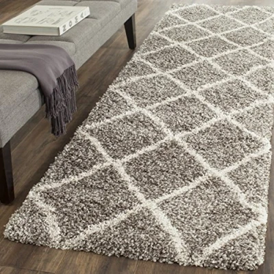 Image of SAFAVIEH Shaggy Rug for Living Room, Dining Bedroom Hudson Shag Collection, High Pile, in Grey and Ivory, 69 X 244 cm