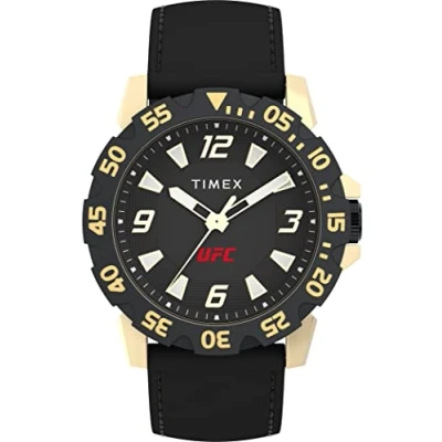 Image of Timex UFC Men&#039;s Champ 42mm Watch Black Strap Dial Gold Tone Case,