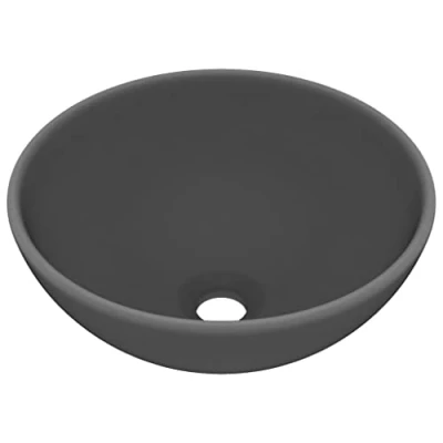 Image of vidaXL Matt Dark Grey Ceramic Basin Round Luxury Above Counter Sink for Bathroom or Kitchen 32.5cm Diameter Elegant Design Washroom Vessel