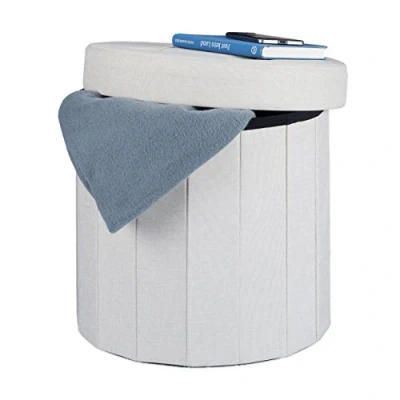 Image of Relaxdays Round Ottoman, Lidded Footstool, Padded Storage Seat, 38x38x38 cm