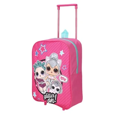 Image of TDL Girls Glitter ON Kids Wheeled Trolley Lightweight Luggage Bag for Holidays School Trips Sleep Overs
