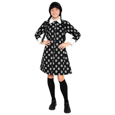 Image of Wednesday Dress Kids Girls Teenagers Gothic with Long Sleeves Peter Pan Collar 7 16 Years Gifts for (Black AOP, 15 Years)