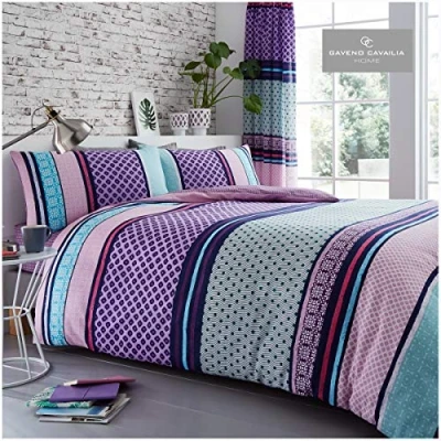 Image of GC GAVENO CAVAILIA Luxury Reversible Duvet Cover, Printed Polycotton Bedding, Charter Stripe Berry, Double