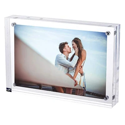 Image of TRIXES Magnetic Acrylic Photo Frame, Picture Double Sided Display Block, Clear Transparent, Display, Homeware, 2cm Thick