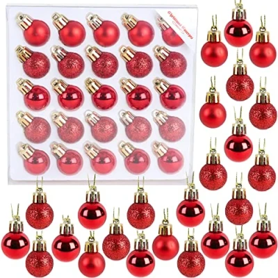 Image of Christmas Concepts® Pack of 25 25mm (1&quot;) Mini Tree Baubles Shiny, Matte &amp; Glitter Decorated (Red)