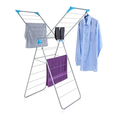 Image of Minky IH86090101 X Wing Indoor Airer with Drying Space, Metal, White/Blue, 14 m