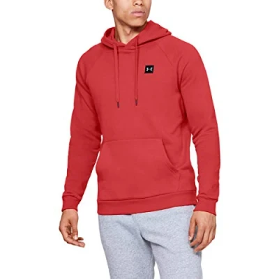 Image of Under Armour Rival Fleece Po Hoodie, Breathable &amp; Fast Drying Running Men&#039;s Hooded Jumper with Kangaroo Pocket Men, Red (Martian Red/Black (646)), M