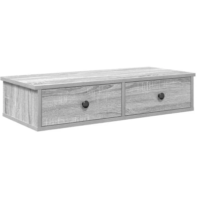Image of vidaXL Wall Shelf with Drawers Grey Sonoma Engineered Wood 80x31x17 cm for Bedroom/Living Room Floating Storage Unit/Wall Mounted Display