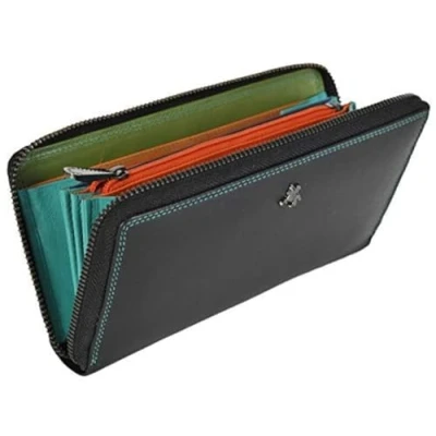 Image of Visconti Large Continental Zip Around Purse in Red Or Black Multi SP79 (Black Spectrum)