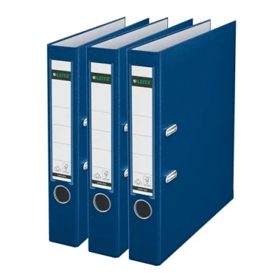 Image of Leitz Lever Arch File, Blue, A4, 50 mm spine, Pack 3, Plastic, 310345135