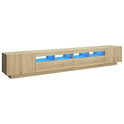 Image of vidaXL TV Cabinet with RGB LED Lights Sonoma Oak, Engineered Wood, Modern Style, for Living Room/Lounge