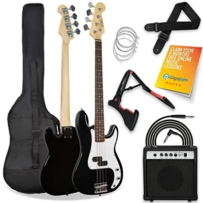 Image of 3rd Avenue Full Size 4/4 Electric Bass Guitar Beginner Pack Kit with 15W Amplifier, Bag, Cable, Strap, Stand and Spare Strings Black