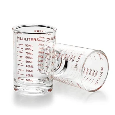 Image of Measuring Cup Shot Glass 3 Ounce/90ML Liquid Heavy High Espresso (2Red)