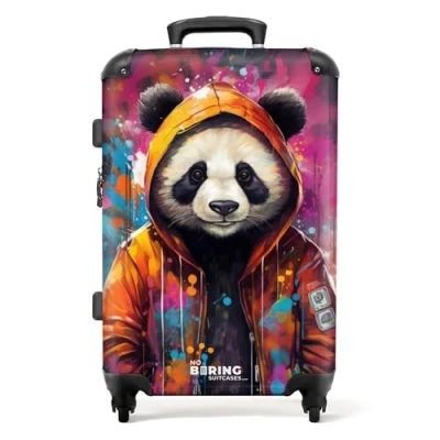 Image of NoBoringSuitcases.com® Adults Luggage Suitcase for Women and Men Personalised Large 26 28 inch Graffiti Panda with Jacket Hard Shell Trolley On Wheels 23kg