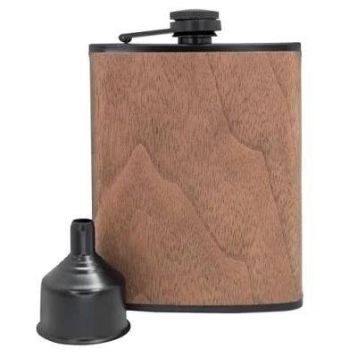 Image of VB VIN BOUQUET FIA 1277 8oz Stainless Steel Hip Flask Wood Design