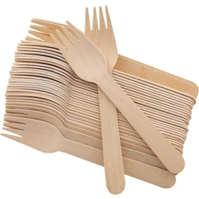 Image of ECONX Pack of 100 Disposable Wooden Forks Biodegradable Compostable Eco Friendly Cutlery Set for Wedding Picnic Party Camping Catering BBQ&#039;s, Parties &amp; Outdoor Events