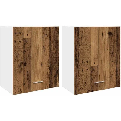 Image of vidaXL Old Wood Kitchen Wall Cabinets/Hanging Storage 2 pcs, Engineered Wood, 50x31x60 cm, Brown
