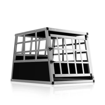 Image of CADOCA® Cat &amp; Dog Travel Crate For Car Animal Carrier Transport Box Cage Robust, Lockable, Aluminium Pet Trunk Boot 70x54x51cm Medium