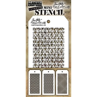 Image of Stampers Anonymous_AGW Tim Holtz Mini Stencil Set 27, Synthetic Material, 21.6 x 9.1 0.1 cm