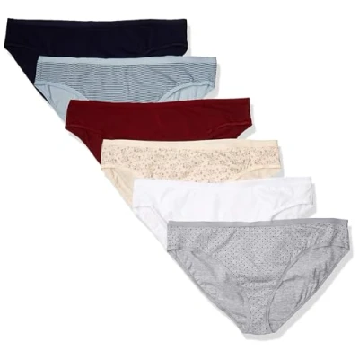 Image of Amazon Essentials Women&#039;s Cotton Bikini Brief Underwear (Available in Plus Size), Pack of 6, Multicolour/Dots/Floral/Stripes, 6XL