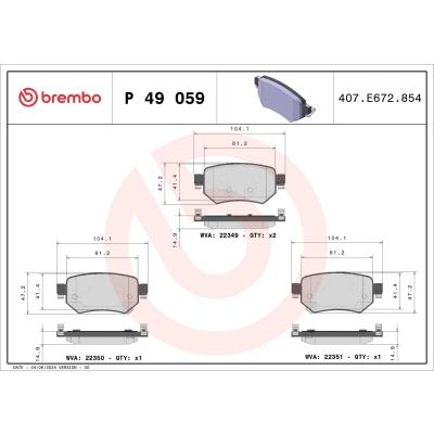 Image of GDYL2643Z, GMY02643Z, GMY02643ZA, GMY02643ZB, GMY02643ZC Brake pad set BREMBO P 49 059 with acoustic wear warning without accessories MAZDA: 6 Saloon