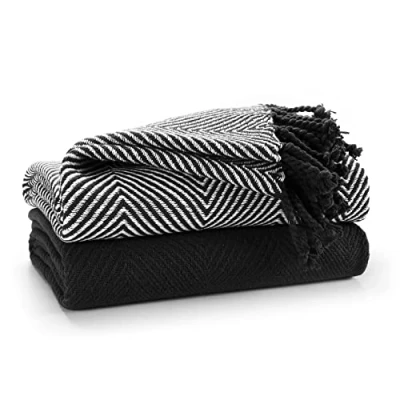 Image of EHC Luxury Throws for Sofa Cover Couch Blanket Pack of 2, Black Throw 125x150cm