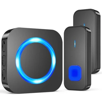 Image of SURFOU Wireless Doorbell,1300ft Long Range Waterproof Cordless Door Bell Chime Kit, with 2 Remote Push Buttons 1 Plug in Receiver, 5 Volume, LED Flash, for Front or Back doorbell Sets