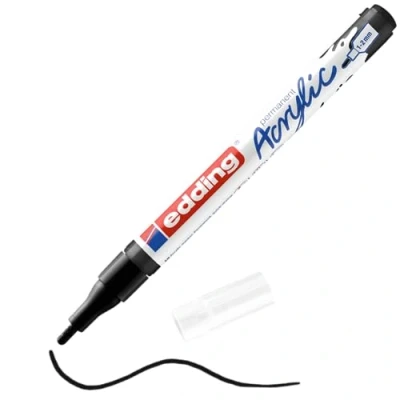 Image of edding 5300 acrylic marker fine black 1 waterproof paint round nib 2mm pen for drawing on canvas, art paper and wood markers pebbles
