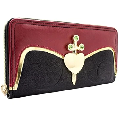 Image of Snow White Evil Queen Heart Box Metal Emblem Purse Clutch Coin Pocket &amp; Card Holder, Black
