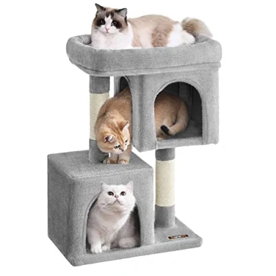 Image of Feandrea Cat Tree, 101 cm Tower, XL, Condo for Extra Large Cats up to 20 kg, Perch, 2 Caves, Scratching Post, Light Grey PCT614W01