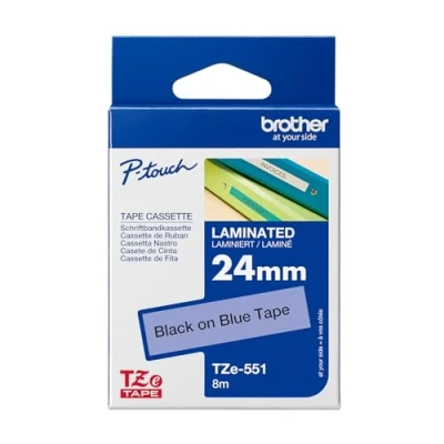 Image of Brother TZe 551 Labelling Tape Cassette, Laminated, Genuine Supplies Black on Blue, 24 mm (W) x 8 m (L)