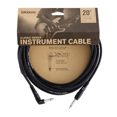 Image of D’Addario Accessories Classic Series Guitar Cable Instrument Cord with ¼ Inch Ends Durable &amp; Reliable Bass or Right Angle 20 feet