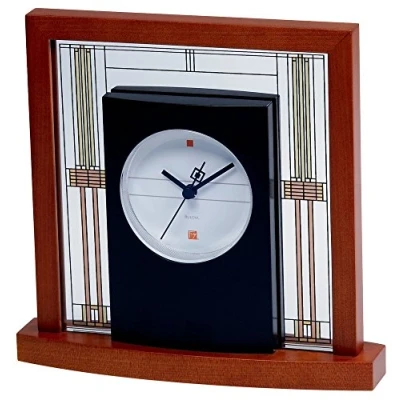 Image of Bulova B7756 Willits Frank Lloyd Wright Table Clock, Wood, Light Cherry Finish