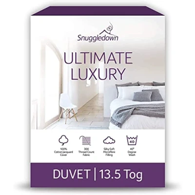 Image of Snuggledown Ultimate Luxury Hotel Double Duvet 13.5 Tog Warm Winter Premium Quilt Ideal for Cold &amp; Chilly Nights Jacquard Cotton Cover, Hypoallergenic, Machine Washable, Size (200cm x 200cm)