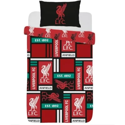 Image of Liverpool fc football duvet cover sets Reversible bedding single double king size bed set with pillowcases lfc Block Pattern gifts for boy (LFC Print, Single)