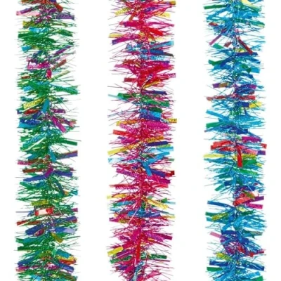 Image of 2m Colourful Tinsel Garland Chunky &amp; Fine Cut Assorted Colours