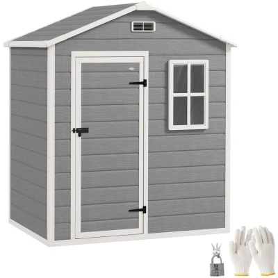 Image of Outsunny 6 x 4ft Resin Garden Shed with Floor and Window Grey 84H 147V00GY
