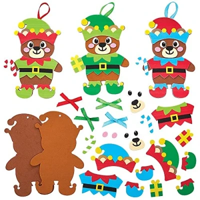 Image of Baker Ross FX288 Christmas Elf Bear Mix and Match Decorations Kits Pack of 8, Kids Craft Kit, Arts Crafts