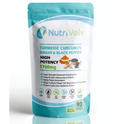 Image of Turmeric Curcumin, Ginger &amp; Black Pepper 1700mg 90 Capsules High Strength