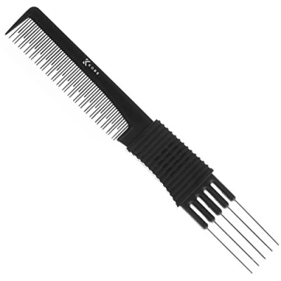 Image of Kobe Pro Metal Prong Comb Effortlessly Add Volume and Control to Hair, Ergonomic Design, Dual Sized Teeth, Stainless Steel section Pins Ideal for Back combing, Root Lift, Sectioning Smoothing. Durable, Anti Static, Chemical Resistant