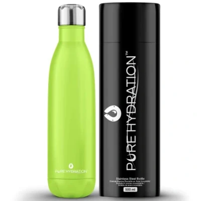 Image of Pure Hydration Stainless Steel Water Bottle 500ml Vacuum Insulated Metal 12 Hours Hot &amp; 24 Cold Drinks BPA Free Flask for Gym Cycling Work Hiking
