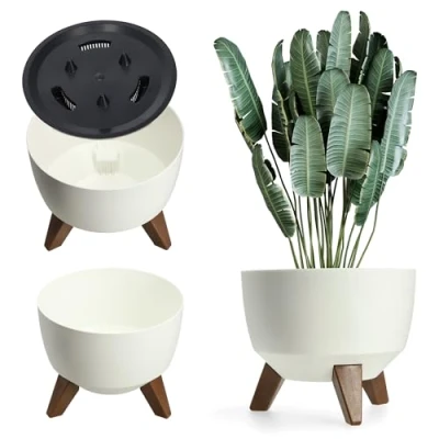 Image of KADAX Elevated Plant Pot, Large Plastic Planter with Legs for Indoor and Outdoor Use, Durable Round Houseplants (⌀ 24 cm, White)