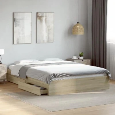 Image of vidaXL Bed Frame with Drawers Sonoma Oak 160 x 200 cm Wood Material