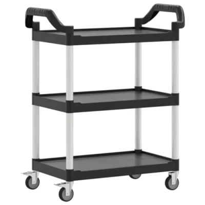 Image of vidaXL 3 Tier Trolley Black Aluminium and Polypropylene Cart with Lockable Wheels, 81x41x92 cm, Multi use for Kitchen/Dining Room/Living Room