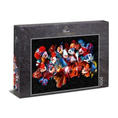 Image of Ulmer Puzzleschmiede puzzle &quot;Koi&quot; colourful fish as a classic 1000 piece motif of swarm Koi carp in the water