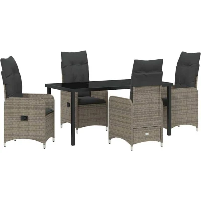 Image of vidaXL 5 Piece Garden Dining Set with Cushions Grey Poly Rattan